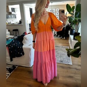 Staud Colorblock Maxi Dress Pink and Orange